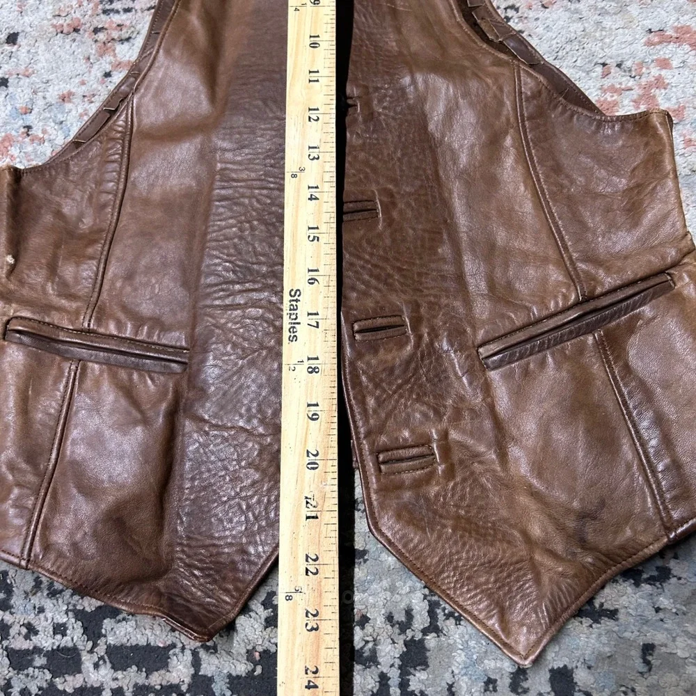 Vintage Dr Bucks Leather Vest Mens Small Brown Western  Cinch Back Buckleback